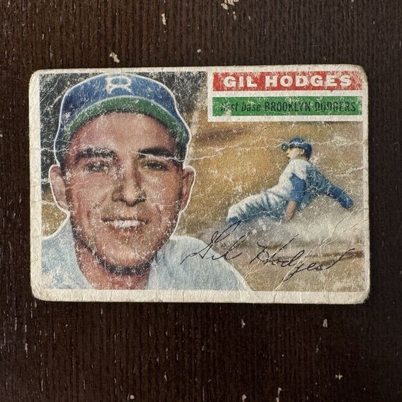 1956 Topps Gil Hodges Baseball Card #145 Poor Condition Brooklyn Dodgers - Picture 1 of 2